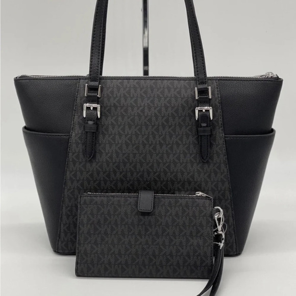 Michael Kors Charlotte Bag & Double Zip Wallet Black - Picture 2 of 10